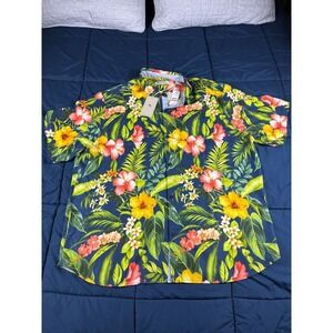 Tommy Bahama Shirt Mens 3XL Blue Midnight Hibiscus Silk Camp Shirt Floral